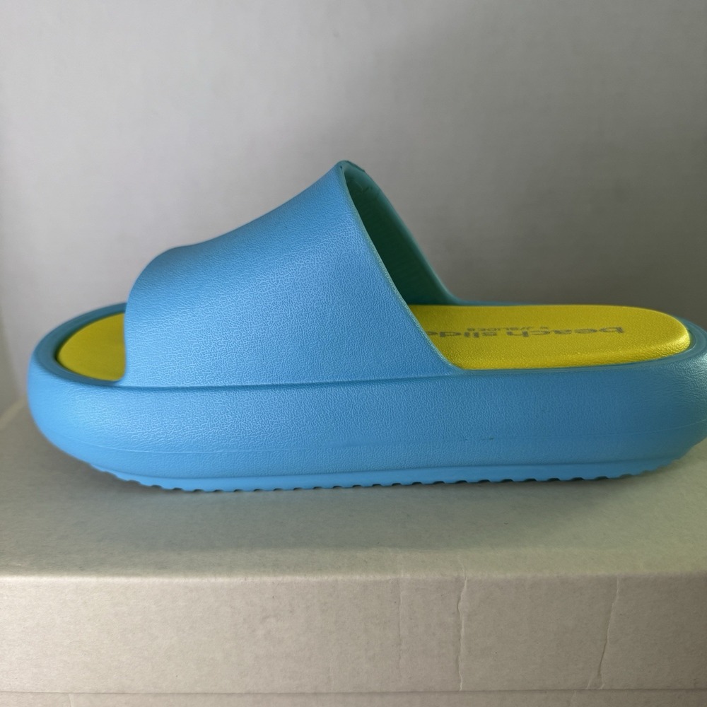 BEACH SLIDES BY J SLIDES Sandals Turquoise/Yellow Eva Squish Womens Sz 6M NIB - Picture 3 of 8